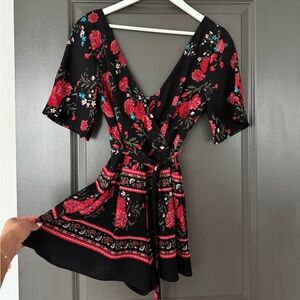 Francesca’s Mi Ami Black and Red Floral Romper